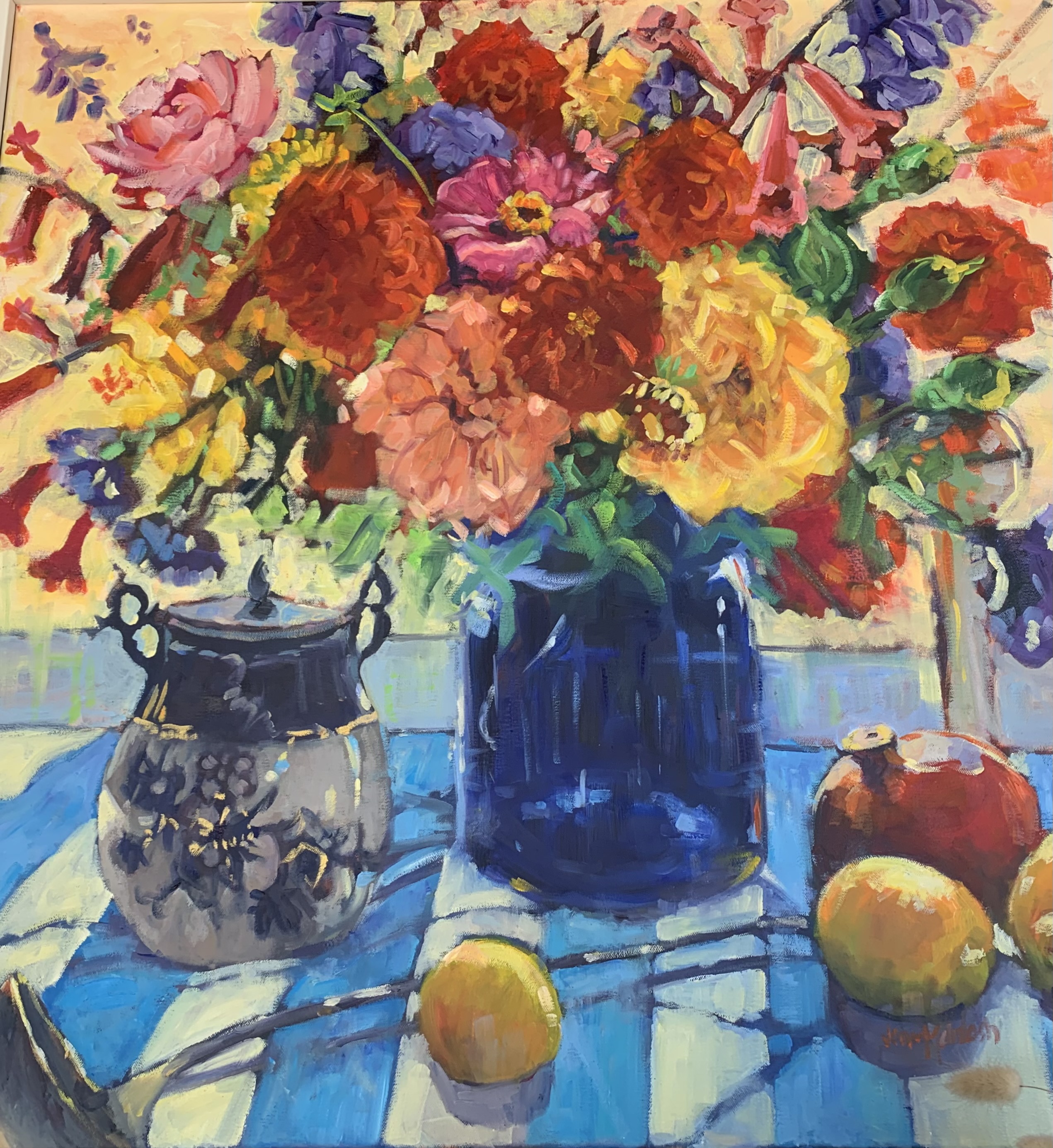 Jane McIntosh | Summer Fun in a Blue Vase | Oil|  McATamney Gallery and Design Store | Geraldine NZ